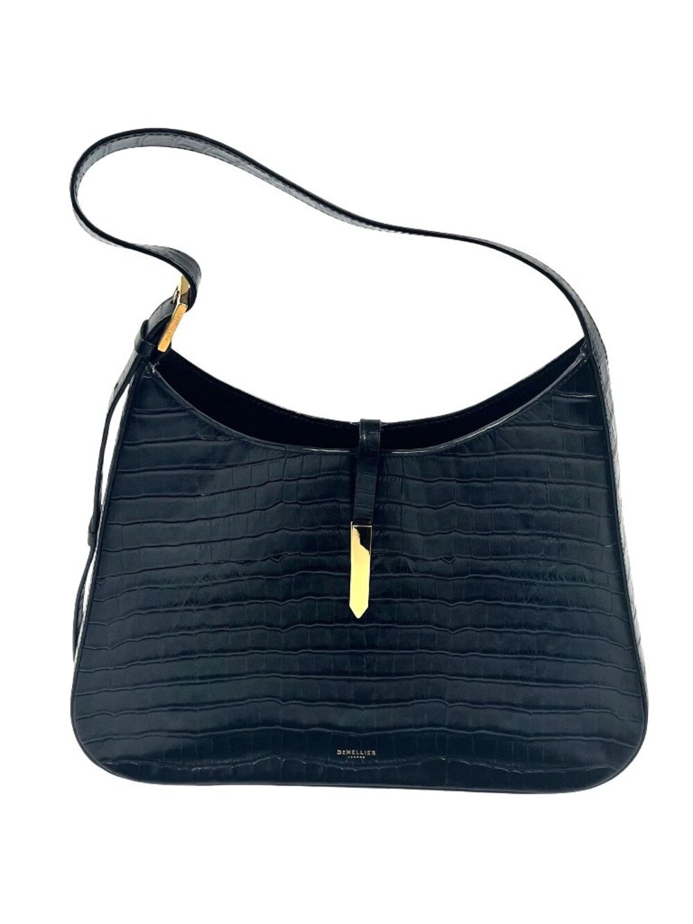 DeMellier Tokyo Croc-Embossed Leather Shoulder Bag in Black